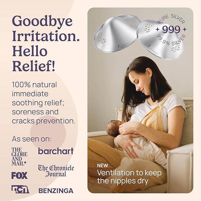 Silver Nipple Covers Breastfeeding: Pure 999 Silver Nipple Shield | Silver Nursing Cups w/Breast Shields, Hands-Free Breast Pump (Silver, L - 1.8x0.6)