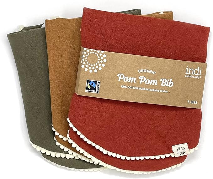 Kishu Baby Indi - Fairtrade Organic Baby Bibs for Girls or Boys - Rounded, 4-Way Reversible, 8 Layer Muslin Drool Bibs