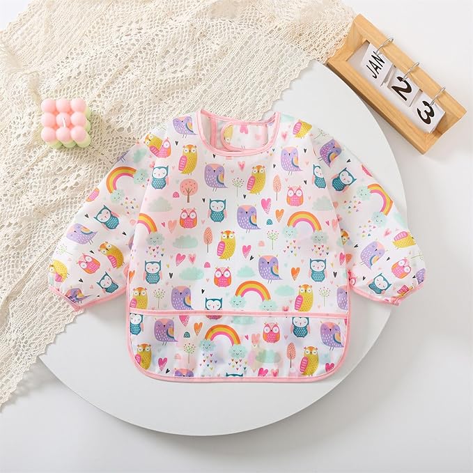 3 Pcs Waterproof Long Sleeves Baby Bibs Weaning Smock Bib 3-24 Months