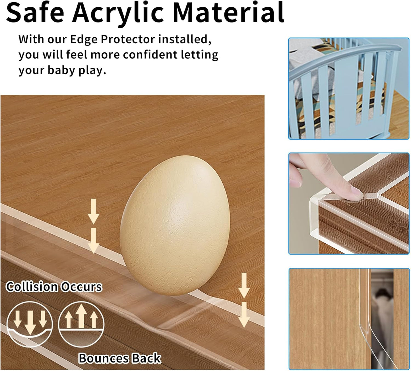 0.8 in x 16.4 FT,Edge Corner Protector Baby Proofing with 6 Corners,Soft Clear Furniture Table Corner Guard & Edge Safety Cabinet Door Bumper,Crib Bumpers,Window Sill Protector,Wall Protector