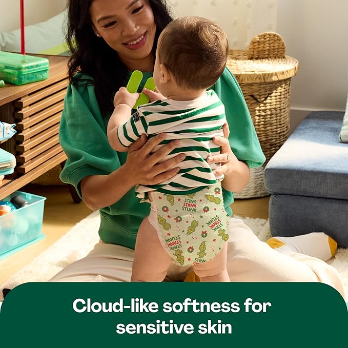 Hello Bello Dr. Seuss Baby Grinch Premium Diapers, Size 4 (22-37 lbs), 58ct Plus Bonus Wipes: Softness & Protection for Sensitive Skin