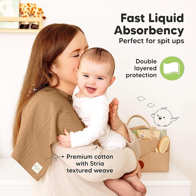 KeaBabies Organic Cotton Burp Cloths Baby Girl, Boy - 6-Pack Large Burping Clothes for Babies, Spit Up Rags, Super Soft & Absorbent Newborn Wash Towels, Gender Neutral, Non-Shrink (Stria, Terracotta)