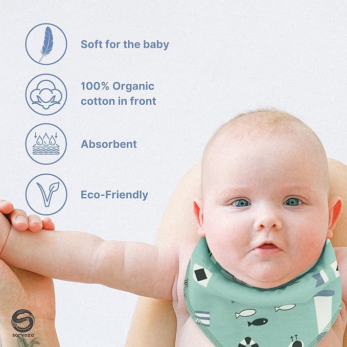 10pcs Baby Bandana Drool Bibs - Age 3 to 24 Months - Ultra Absorbent Organic Cotton Drooling Baby Bibs for Boys and Girl - Safe Nickel Free Snaps For Teething Protection - Unisex Bib Set