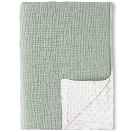 Konssy Baby Blankets for Unisex Boys Girls, Super Soft Nursery Minky Blankets with Muslin Cotton Front and Dotted Fleece Backing, Printed Bed Throws Newborn