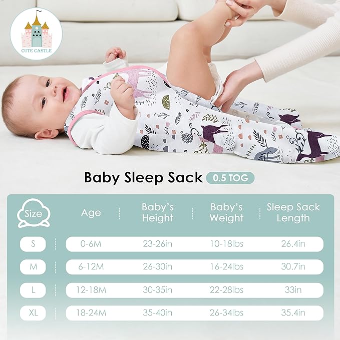 Cute Castle Baby Sleep Sack 0-6 Months - Lightweight 100% Cotton 2-Way Zipper TOG 0.5 Infant Wearable Blanket, Newborn Essentials Toddler Sleep Clothes (3 Pack Pink)