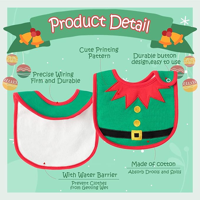 3Pcs Christmas Baby Cotton Bibs with Resin Button Newborn Infant Bibs Christmas Keepsake Baby Gift for Drooling Feeding