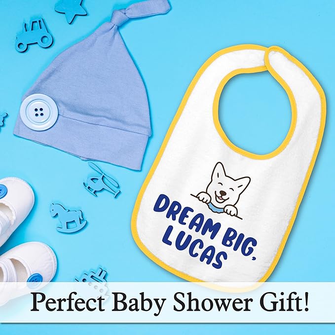 Personalized Baby Bib – Soft Cotton Terry, Cute Jindo Dog Design with Custom Text (1-2 Lines) – Newborns & Toddlers