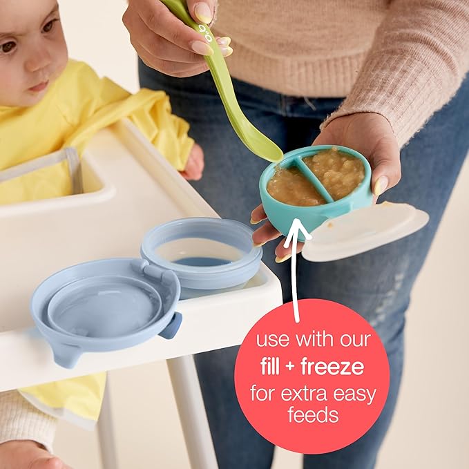 b.box Fill + Feed (Lullaby Blue) | Reusable Baby Food Pouch | For Babies & Toddlers 4m+ | Silicone/Nylon Pouch, BPA-Free Lid | Dishwasher & Microwave Safe | 110mL (3.7oz, ½ Cup) Capacity
