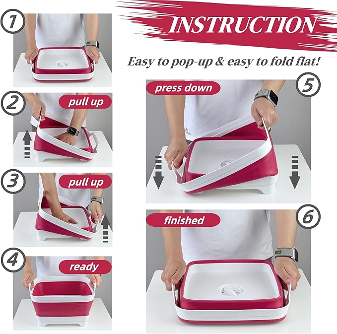 Collapsible Wash Basin for Baby Bottles - 2.4 Gallons Portable Dish Basin for RV Camping Sink, Space-Saving Dish Tub For Bottle Washing (Viva Magenta)