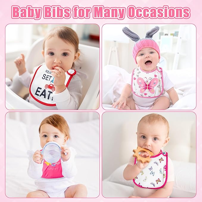 Cotton Waterproof Baby Bibs - 24Pcs Adjustable Hook Loop Closure Bib for Feeding Teething Drooling Eating, 6-12 Months