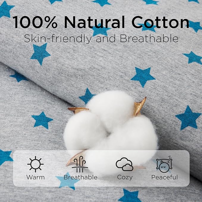 Duomiaomiao 3.5 TOG Toddler Sleep Sack 12-24 Months 100% Cotton Winter Side Open Zipper Baby Sleep Sack with Feet, Warm Toddler Wearable Blanket