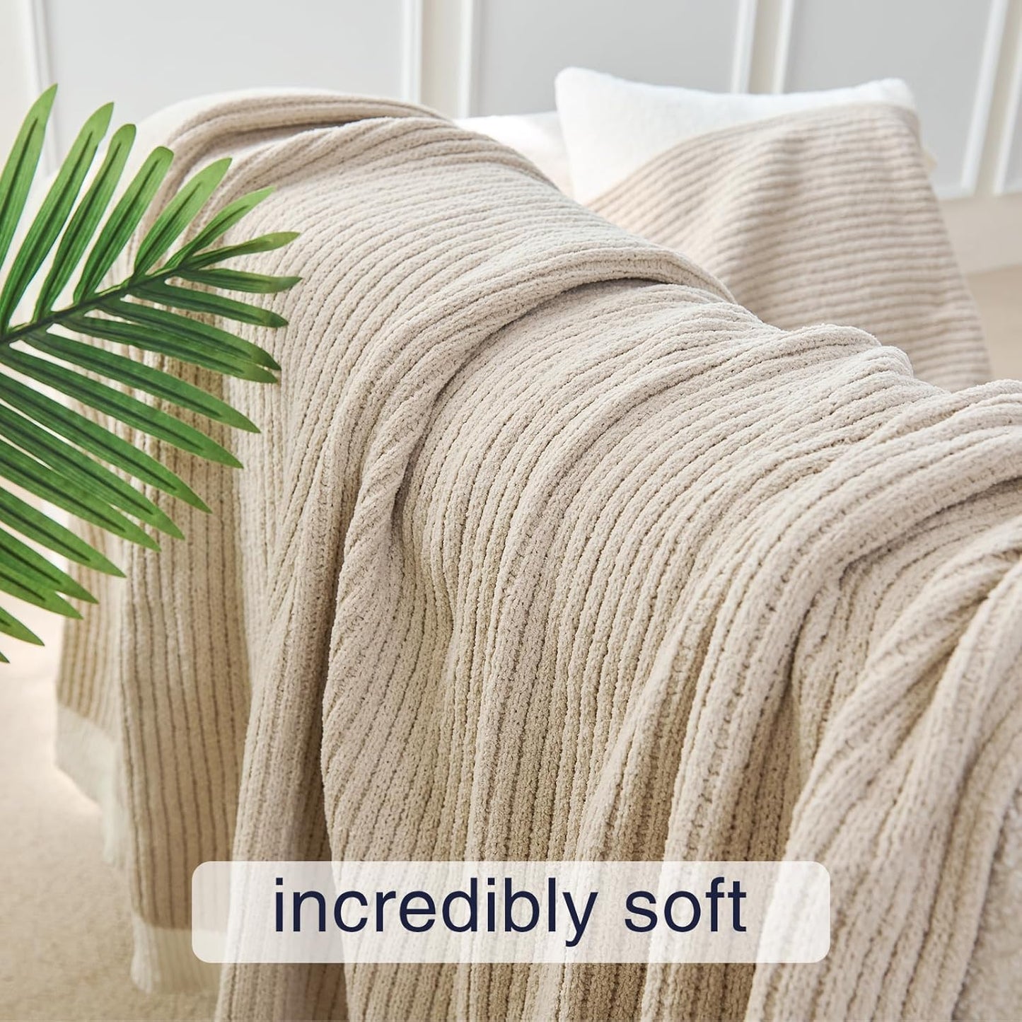 SeaRoomy Knit Throw Blanket,Super Soft Cozy Reversible Waffle Blanket,Warm Fluffy Fuzzy Plush Lightweight Double-Side Blanket for All Seasons for Couch,Sofa,Bed (Khaki,50"x70")