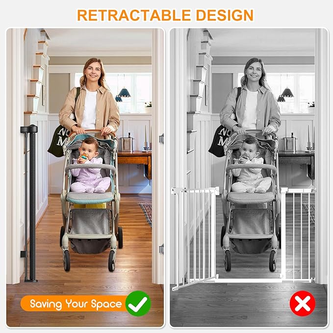 55 Inch Retractable Baby Gates Extra Wide, 41 Inch Reinforced Extra Tall Gate Mesh Safety Gate for Kids Pets, Retractable Dog Gate Baby Retractable Gate for Stair Hallway Doorway Indoor Outdoor, Black