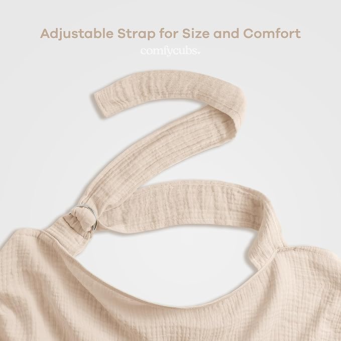 Comfy Cubs Muslin Nursing Cover, Pack of 1, 100% Muslin Breastfeeding Cover - Soft & Breathable Baby Nursing Scarf with Adjustable Neck Strap - Portable, Lightweight & Privacy Coverage - Sand