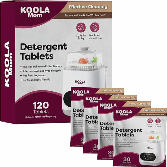 KOOLAMom Baby Bottle Washer Detergent Tablets For Momcozy Baby Breeza & All Bottle Washers - Removes Milk Film & Odor - Non-Toxic, Fragrance-Free Cleaner for Bottles & Pump Parts - 120 Count