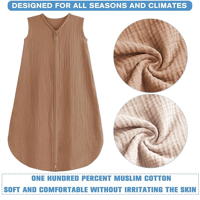 2 Pack Baby Sleep Sack 0-24 Months Baby Sleeping Bag 2-Way Zipper Toddler Wearable Blankets (Beige&Coffee TOG 0.3, Large)