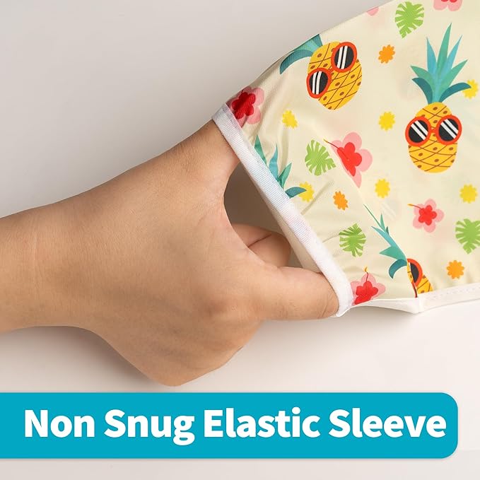 3 Pcs Long Sleeved Bib Set|Baby Waterproof Bibs with Pocket Bundle|Toddler Bib with Sleeves|Stain Resistance Smock 6-24 Month