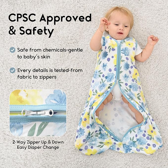 Yoofoss Baby Sleep Sack 12-18 Months 0.5 Tog Wearable Blanket for Baby, 3 Pack 100% Organic Cotton Infant Toddler Sleeping Sack 2-Way Zipper Lightweight Sleep Sack