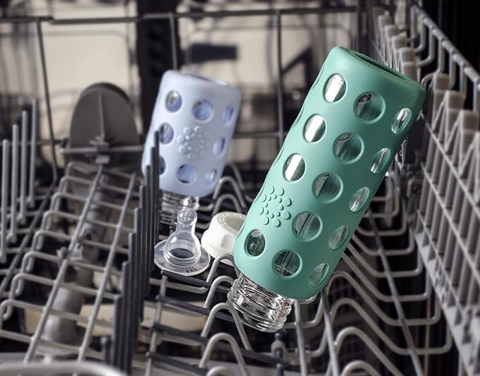 Lifefactory Baby Bottle Starter Set 12-Piece | 4 oz Mint & Blanket, 9 oz Kale & Blueberry | Includes Flat Caps, Sippy Caps, Stage 3 Nipples