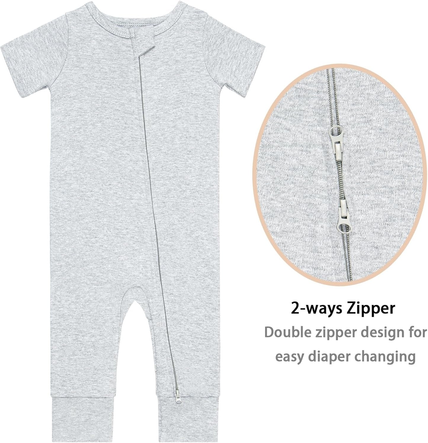 GUISBY Footless Short Sleeve Baby Pajamas with Zipper Cotton Infant Sleepwear