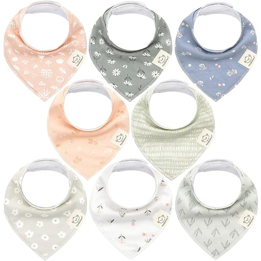8-Pack Organic Baby Bandana Bibs for Girls - Super Absorbent Triangle Baby Bibs for Drooling and Teething Infant, 100% Cotton Extra Soft for Newborn, Infant 0-36 Months (Fleur)