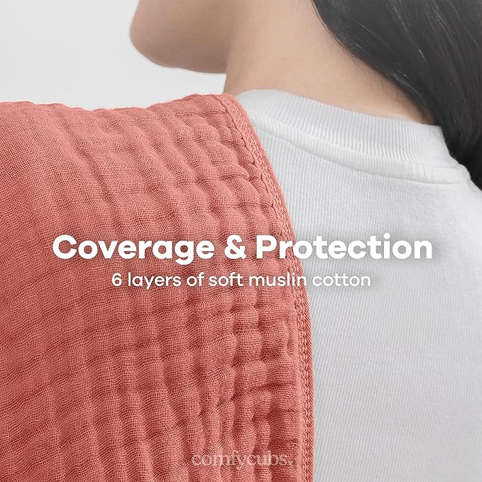 Comfy Cubs Muslin Burp Cloths 20" x 10", Pack of 6 - Large, 6-Layer, Ultra Absorbent 100% Cotton for Baby Drool and Messes - Soft, Safe & Gentle Baby Burp Cloths Set for Boys & Girls - Dusty Rose