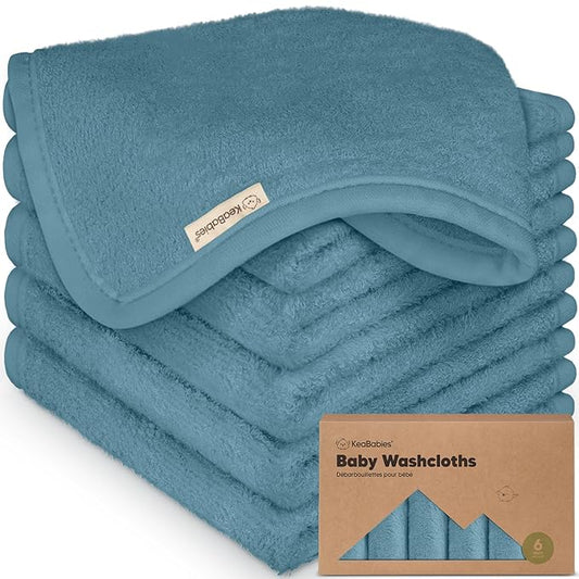 6-Pack Baby Washcloths - Soft Absorbent Viscose from Bamboo Wash Cloths for Babies, Kids, Toddlers, Infant, Newborn Bath Towels, Gentle on Sensitive Skin, 10x10 Reusable Face Towels (Aegean Blue)