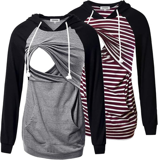 GINKANA Women's Nursing Hoodie Sweatshirt Long Sleeves Breastfeeding Maternity Tops Casual Clothes