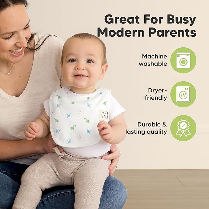 8-Pack Organic Baby Bibs for Boys, Girls - Soft Cotton Drooling and Teething Bibs for Baby Girl & Boy, Extra Absorbent, Easy To Clean & Put On for Toddler, Newborn, Infant 0-24 Months (Roarsome)