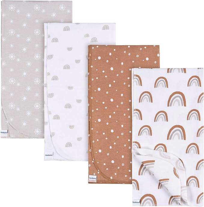 Gerber Unisex Baby 100% Cotton Flannel Receiving Blankets 30x30 Inches (Pack of 4), Boho Rainbow, One Size