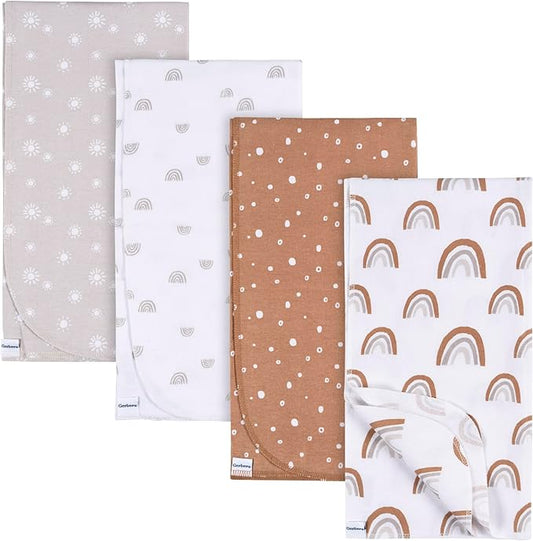 Gerber Unisex Baby 100% Cotton Flannel Receiving Blankets 30x30 Inches (Pack of 4), Boho Rainbow, One Size