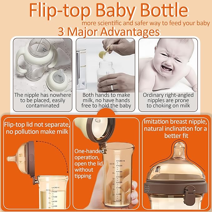 PPSU Baby Bottle, Bottles for Breastfed Babies, Flip-top Anti-Colic Baby Bottles 8oz/240mL 3-6 Months