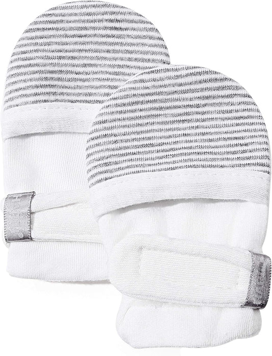 HAPIU Baby No Scratch Mittens Stay On, 100% Cotton Breathable, Adjustable Infant Gloves for Boys Girls, Newborn - 12 M