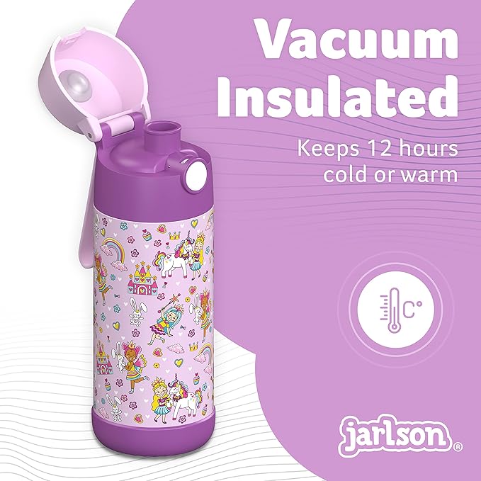 Jarlson® Mali Children's Water Bottle, Thermal Stainless Steel Water Bottle, BPA-Free, Leak-Proof, Children's Bottle with Chug Lid, Bottle for School, Nursery (Princess, 350 ml)