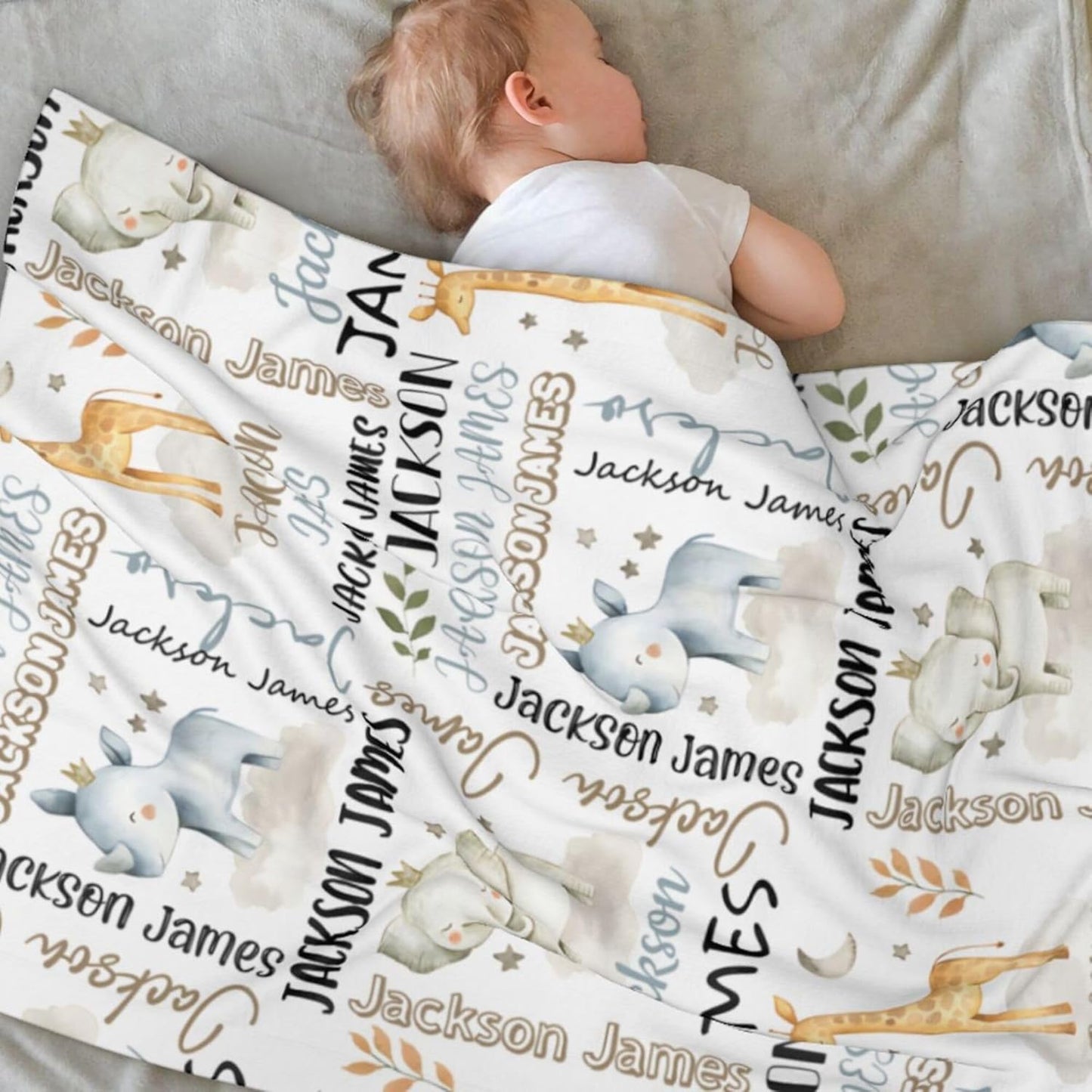 Personalized Safari Animal Swaddle Blanket - Custom Blanks for Boys, Name Blanket for Toddlers & Newborns
