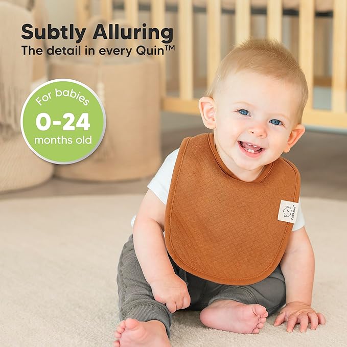 8-Pack Organic Baby Bibs for Girls, Boys - Quilted Cotton Cloth Baby Drool Bibs for Drooling and Teething Toddler, Newborn, Infant, Soft & Super Absorbent (Hunter)