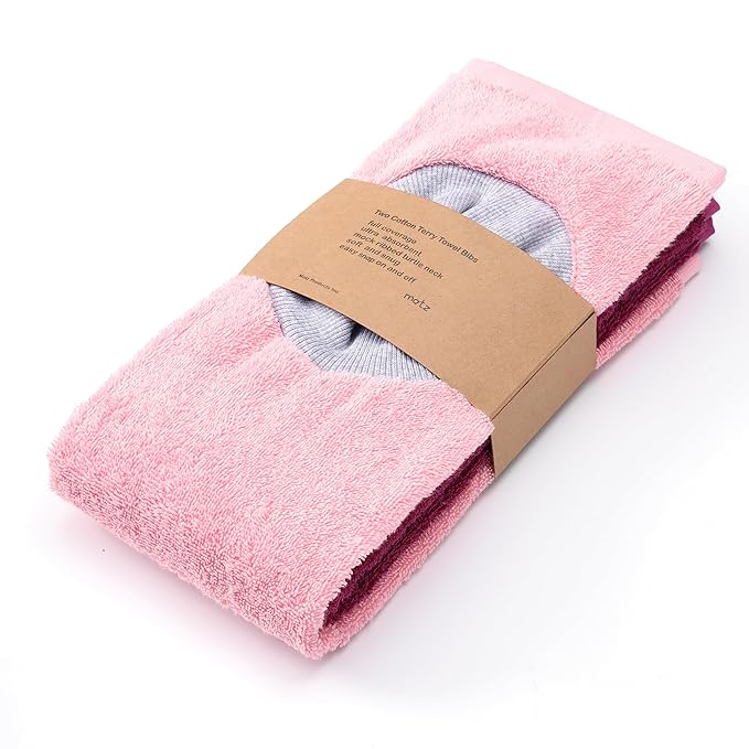 MATZ Terry Towel Slip On Baby Bibs | Full Coverage | Ultra Absorbent 100% Cotton | Pullover For Babies And Toddlers | Feeding Drooling And Teething | Unisex Baby Bib With Soft Ribbed Neck