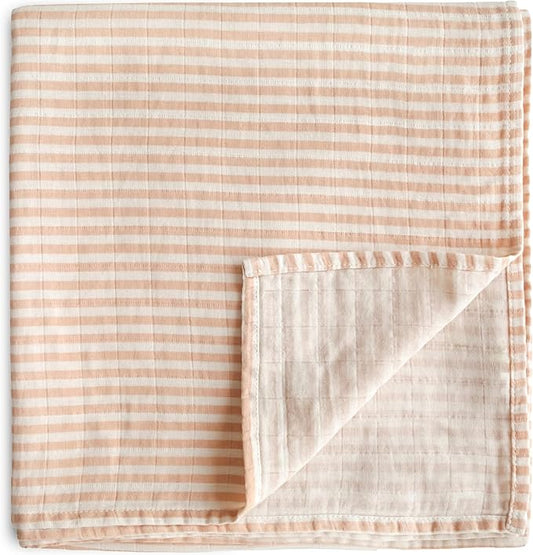 mushie Muslin Baby Swaddle Blanket | 100% Organic Cotton (Natural Stripe)