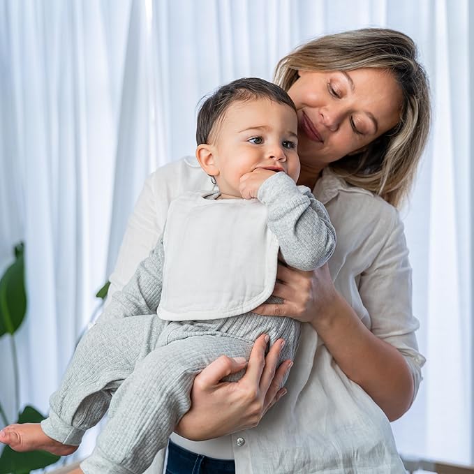 Comfy Cubs Muslin Bibs for Babies, Pack of 4 - Soft and Highly Absorbent, Feeding, Drool and Teething Bib, Adjustable Snaps - Stylish & Colorful Unisex Designs, Giftable Set - White