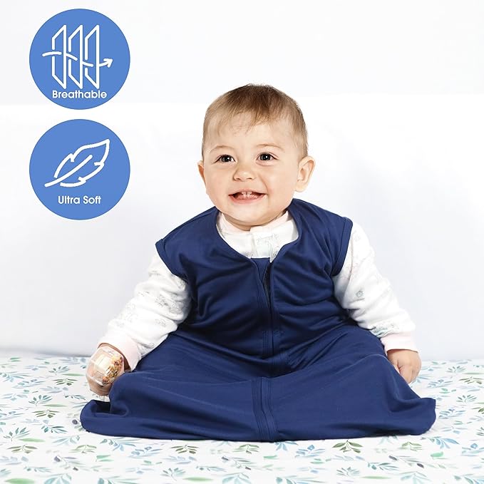 Baby Sleep Sack 18-24 Months Baby Wearable Blanket 100% Rayon Cotton 2-Way Zipper Toddler Sleeping Sack，Comfy Soft Lightweight TOG 0.3(Cyan)