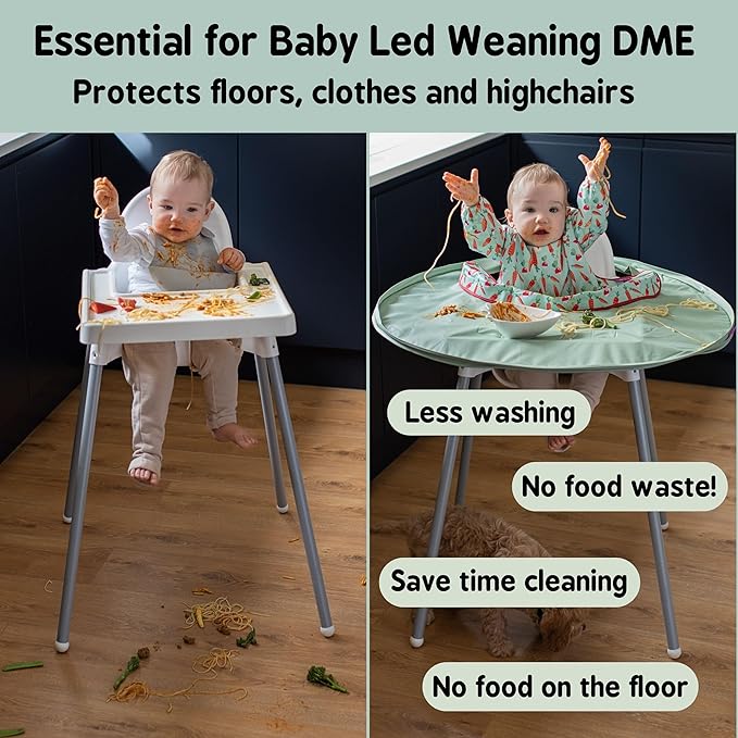 Tidy Tot- Baby Bib & Tray Kit - Mess Proof Long Sleeve Smock Attaches to Feeding Mat, Waterproof Bib - Fits Babies 6-24 Month