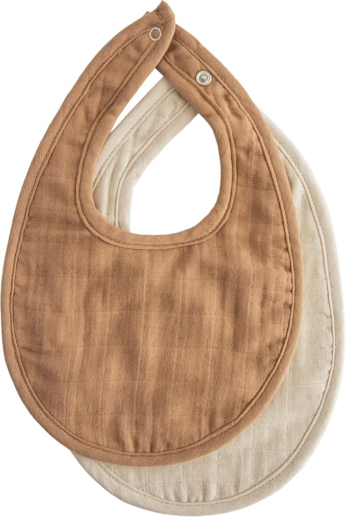 mushie Muslin Baby Bib | Soft Cotton for Infant Drips, Drools & Feedings | Adjustable Fit | 2 Pack