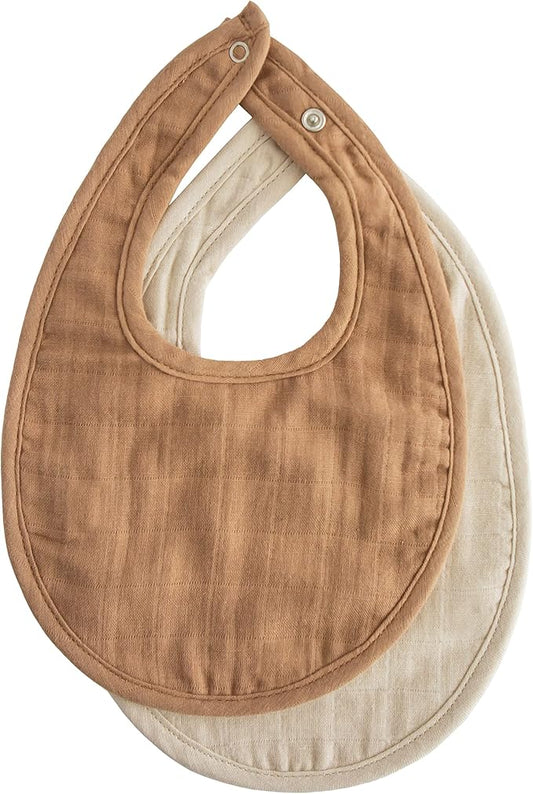 mushie Muslin Baby Bib | Soft Cotton for Infant Drips, Drools & Feedings | Adjustable Fit | 2 Pack