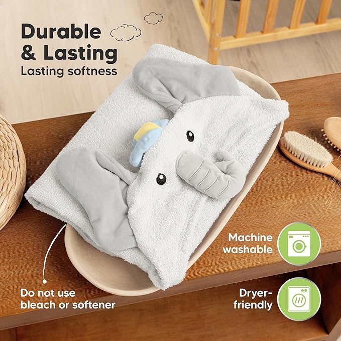 KeaBabies Organic Baby Towel with Hood for Girls, Boys - Soft, Absorbent, 100% Cotton Hooded Baby Towels for Newborns, Infants, Large Hooded Bath Towels for Babies, Kids, Toddler 1-3 (Ethan)