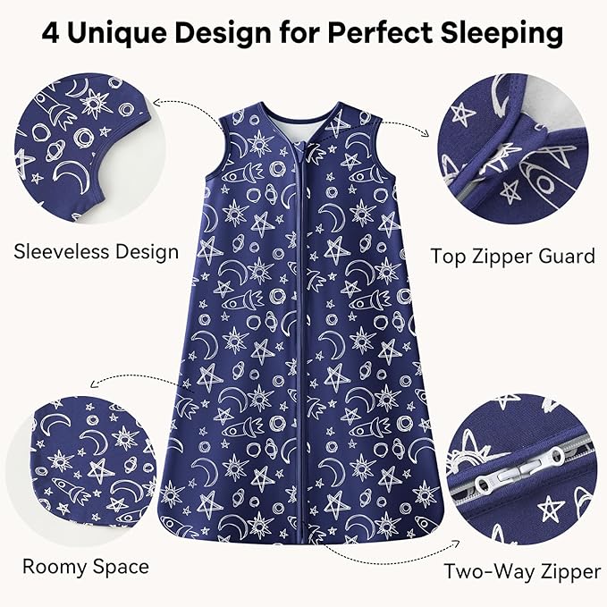 Baby Sleep Sack 0-6 Months 1.0 Tog Baby Wearable Blanket 100% Cotton Sleeping Sack with 2-Way Zipper for Infant Newborn Blue& Green space
