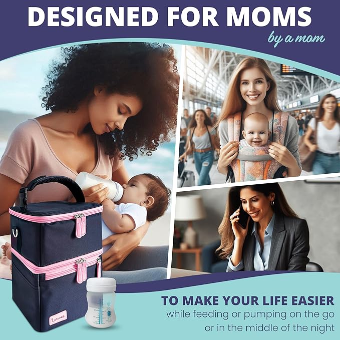 Cool Insulated Breast Milk Cooler Bag with Dual Sections, Non-Toxic, Perfect for Day Care Bottles and Pumping Working Traveling Moms to Keep Breast Milk Cold and Fresh On The Go