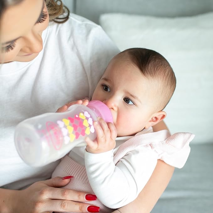 Dr. Brown's Anti-Colic Options+ Wide-Neck Sippy Bottle Starter Kit, 9oz/270mL, with Level 3 Medium-Fast Flow Nipple and Soft 100% Silicone Sippy Spout, Pink, BPA Free, 6m+