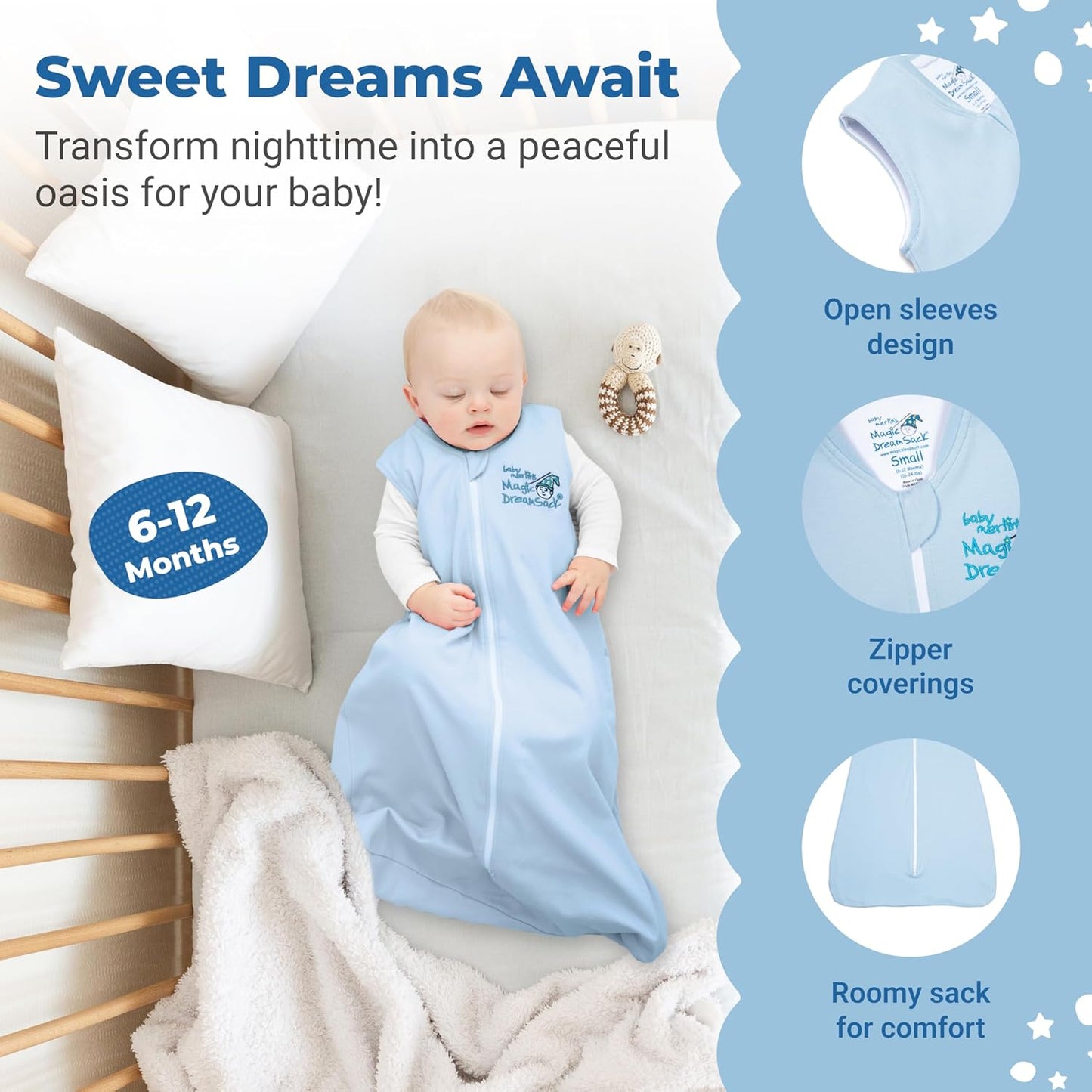 Magic Sleepsuit Baby Merlin's Cotton Baby Swaddle Transition Product - Soft and Cozy Design, Double Zipper for Easy Diaper Changes, Promotes Safe Sleep, 3-6 Months - Cream - Small 12-18lbs
