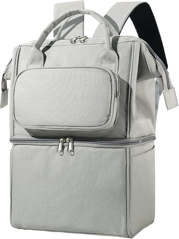 Insulated Bottle Cooler Bag, Holds 6×9oz, 18L Large 2-n-1 Backpack Lunch Bag for Nursing, Work, Daycare (Gray)