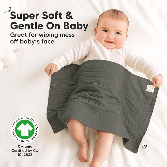 KeaBabies Organic Cotton Burp Cloths Baby Girl, Boy - 6-Pack Large Burping Clothes for Babies, Spit Up Rags, Super Soft & Absorbent Newborn Wash Towels, Gender Neutral, Non-Shrink (Stria, Granite)